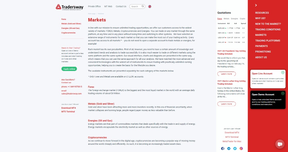 TradersWay Review asset list TradersWay Review asset list